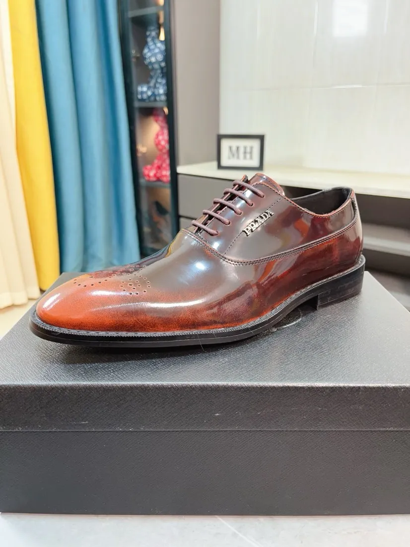 Men's shoes 💰540🌹🌹【PRADA Leather Shoes】Top purchasing agent Original imported Italian custom cowhide leather surface, fully imported water-dyed breathable cowhide lining, original factory special molded sole super comfortable, size: 38-44